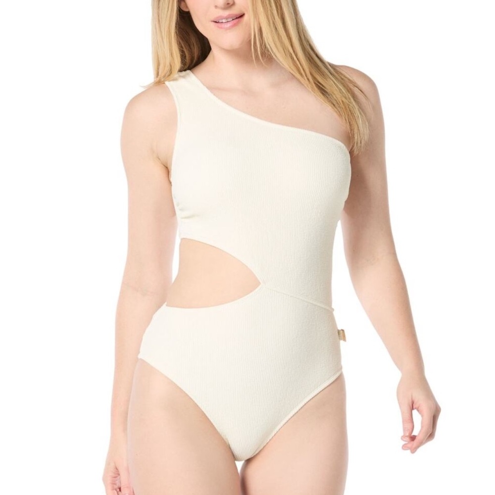 Michael Michael Kors Women's One-Shoulder Side-Cutout Swimsuit - Ivory
